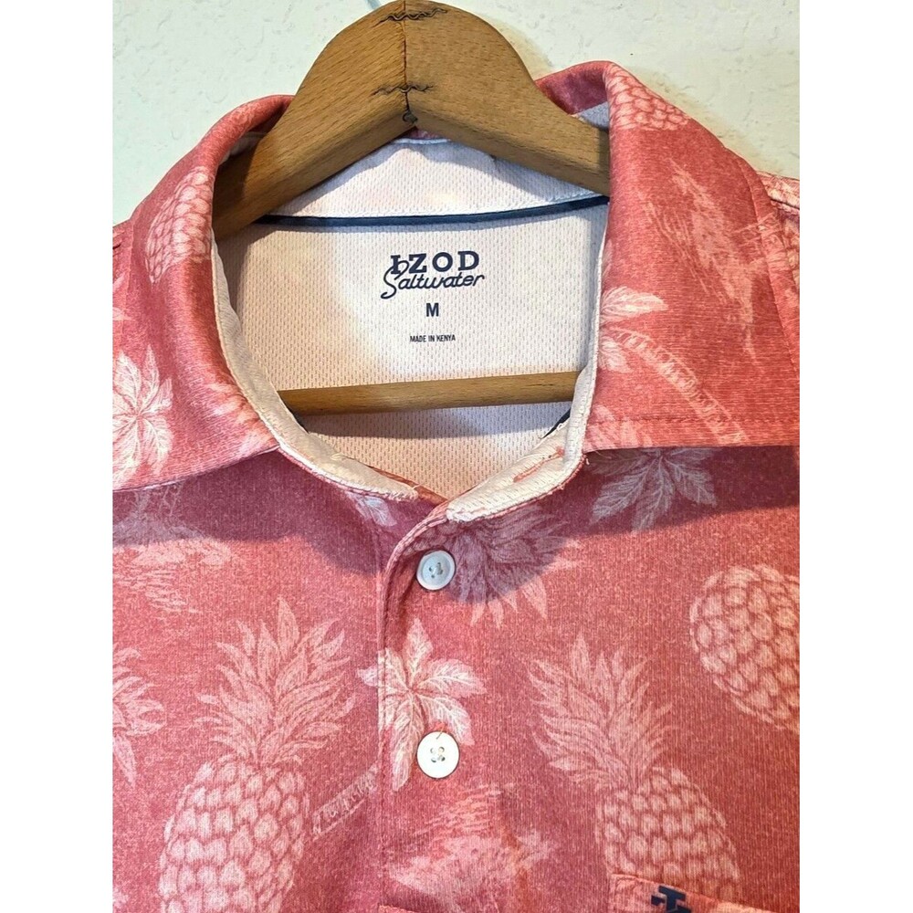 Izod Saltwater Pink Sun Shield Polo Golf Shirt Pineapple UPF 30 Quick Dry Medium